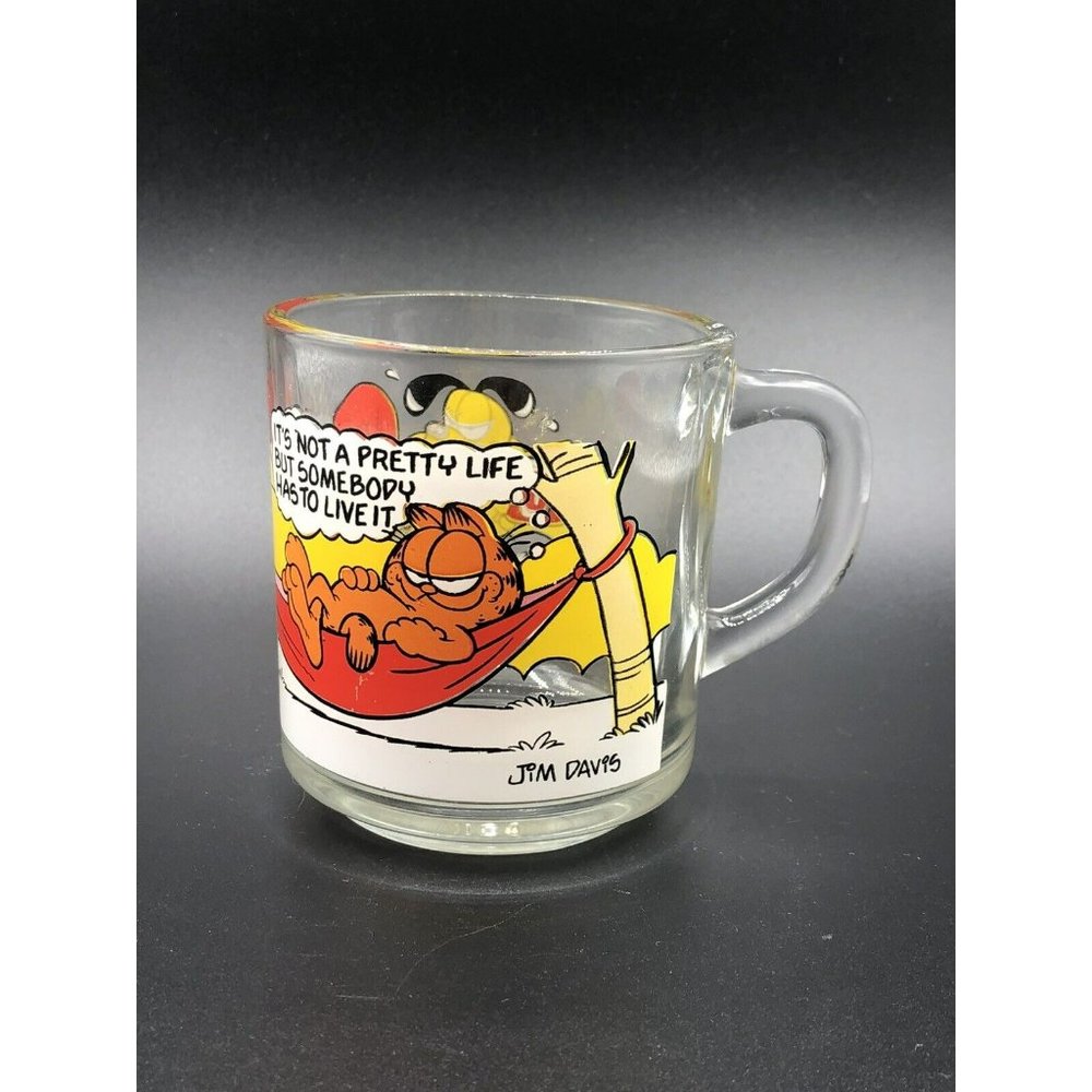 Pair Garfield McDonalds Clear Coffee Mugs Jim Davis Odie Vintage Cup Set Of 2